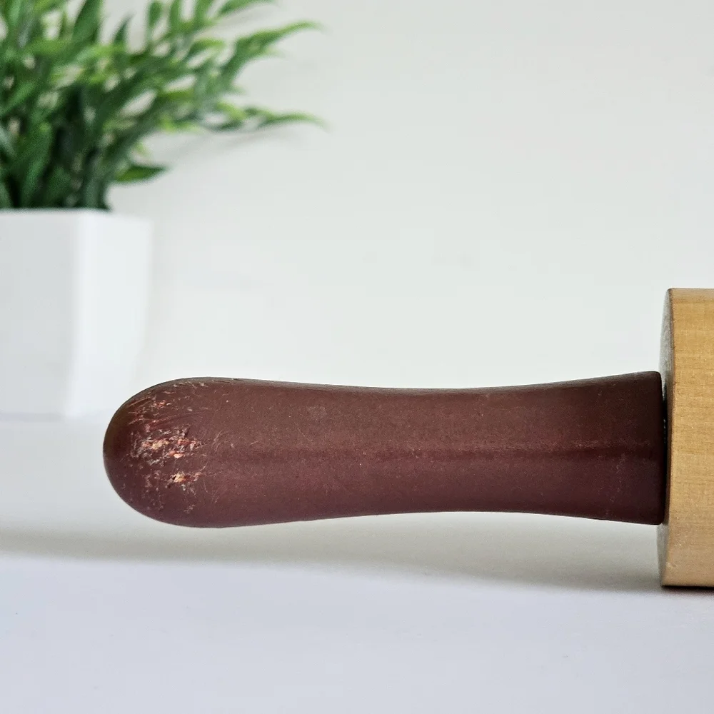 Vintage Decorative Wooden Rolling Pin with Red Apple Rustic Farmhouse Design